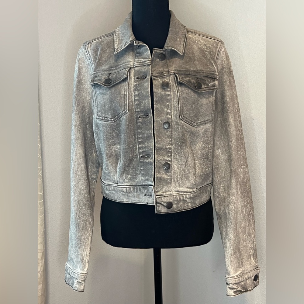 Bcbgeneration Size Small Grey Sparkly Denim Jean Jacket